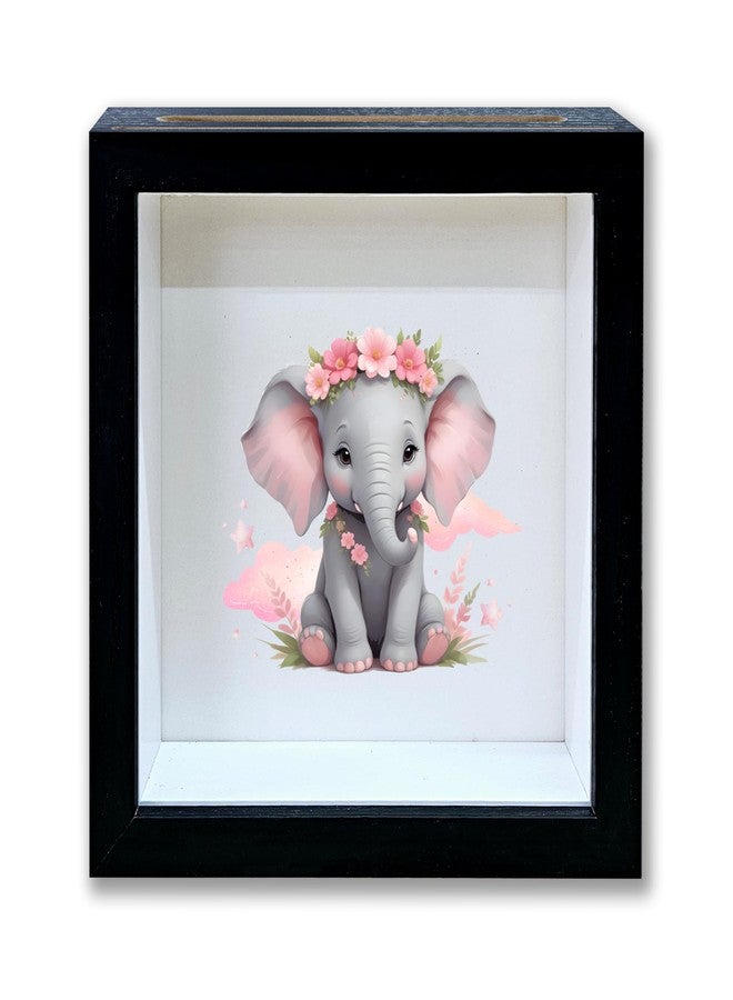 Mueddur Baby Saving Money Shadow Box Frame, Girl Piggy Bank Box with Slot, Pink Elephant Themed Keepsake Memory Box, Fund Money Box Birthday Gifts for Kids Children, Girl Room Decorative Wooden Money Box -21 - Image 1